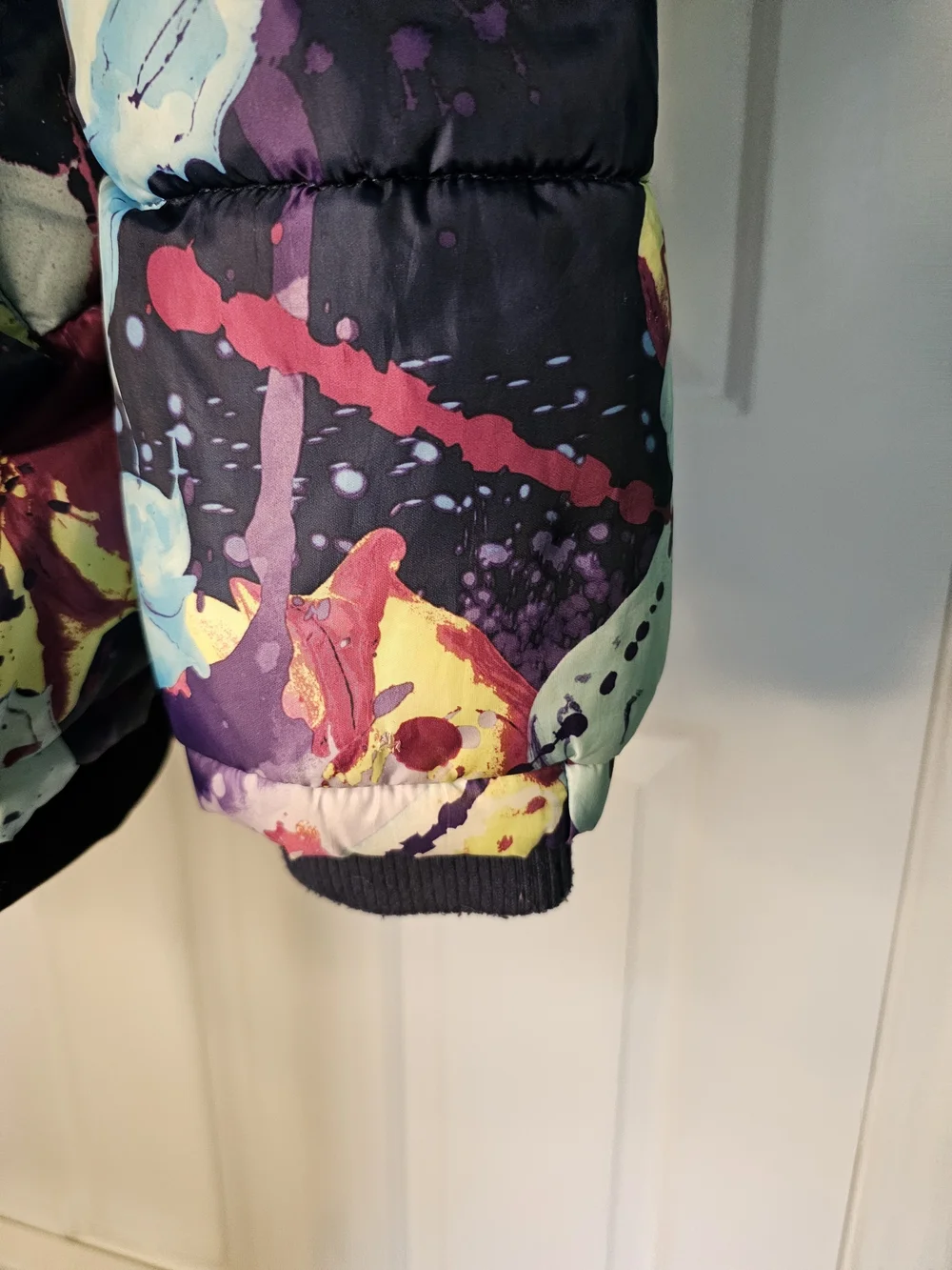 Justice Colorful Abstract Print Puffer Jacket - Multicolor Size M
